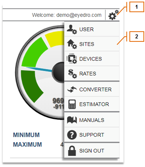 Screenshot of MyEyedro Client - Opening Site Settings